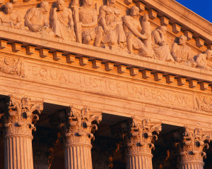 Entablature of Supreme Court ca. 1993 Washington, DC, USA